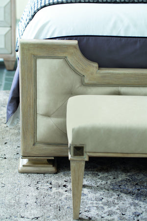 Bernhardt Bernhardt Santa Barbara Upholstered Bench 60" — Coastal Cerused Oak Legs, Vintage Nickel Accents, Durable Fabric 385508