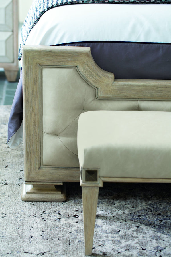 Bernhardt Bernhardt Santa Barbara Upholstered Bench 60" — Coastal Cerused Oak Legs, Vintage Nickel Accents, Durable Fabric 385508