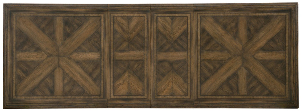 Hooker Furniture Bandera Rustic 86-Inches Trestle Dining Table With 2X18in Leaves, Weathered White Oak Veneer, Seats 10 5960-75200-BRN
