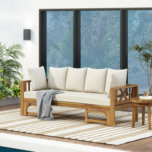 English Elm Christopher Knight Home® - Outdoor Acacia Wood Daybed Sofa: Stylish 3-Seater Lounge With Water-Resistant Cushions For Patios 74327.00BEIGE