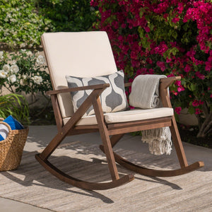 Christopher Knight Home® - Noble House - Gus Outdoor Acacia Wood Rocking Chair With Cushion