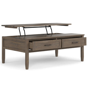 English Elm Ela Lift Top Coffee Table Smoky Brown - Solid Wood Handcrafted Storage, Shaker Drawers & Lift Top B136P158610