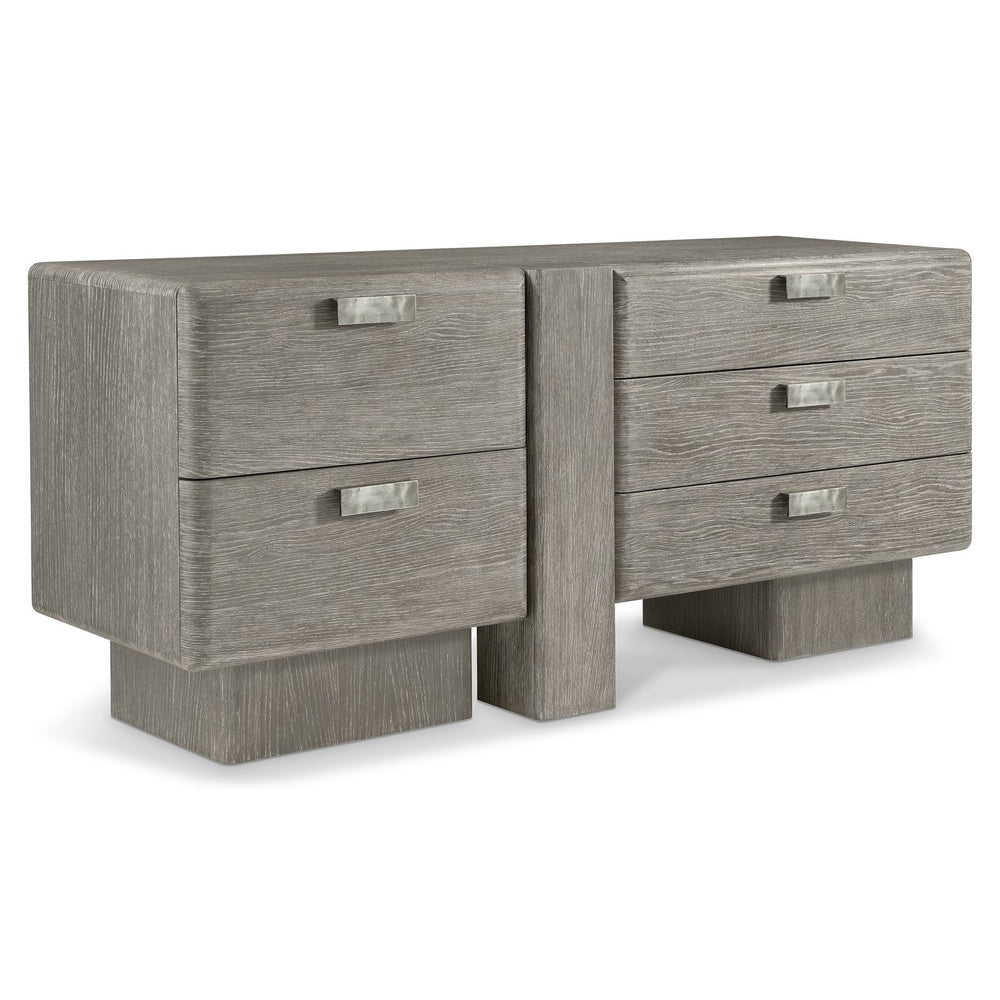 Bernhardt Bernhardt Monolith Dresser — Wire-Brushed Oak Rustic-Modern 5 Soft-Close Drawers, Cast Aluminum Pulls 343052