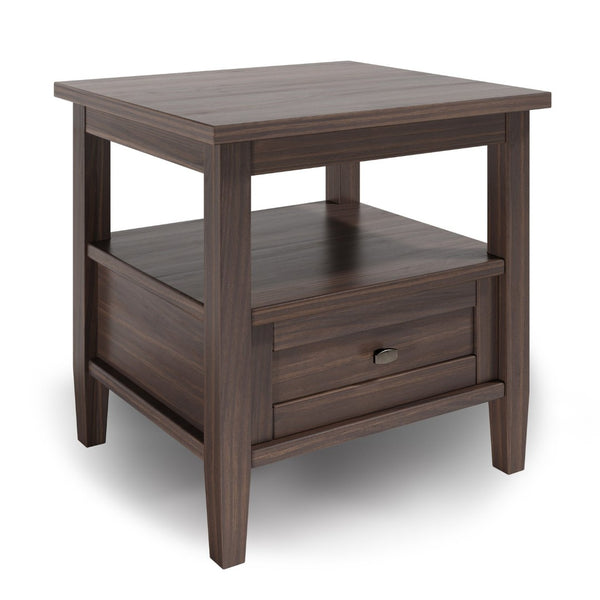 English Elm Warm Shaker 20" Solid Wood End Table With Drawer - Elegant Walnut Brown For Modern & Traditional Decor B136P159709-GIGA