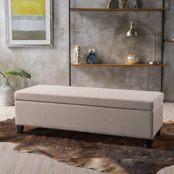 English Elm Hartford Upholstered Storage Ottoman Bench with Birch Legs for Living Room 73766.00FWHEAT