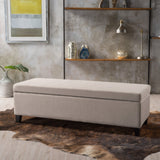 Hearth and Haven Xenon Fabric Upholstered Storage Bench with Birch Wood Legs, Wheat 73766.00FWHEAT