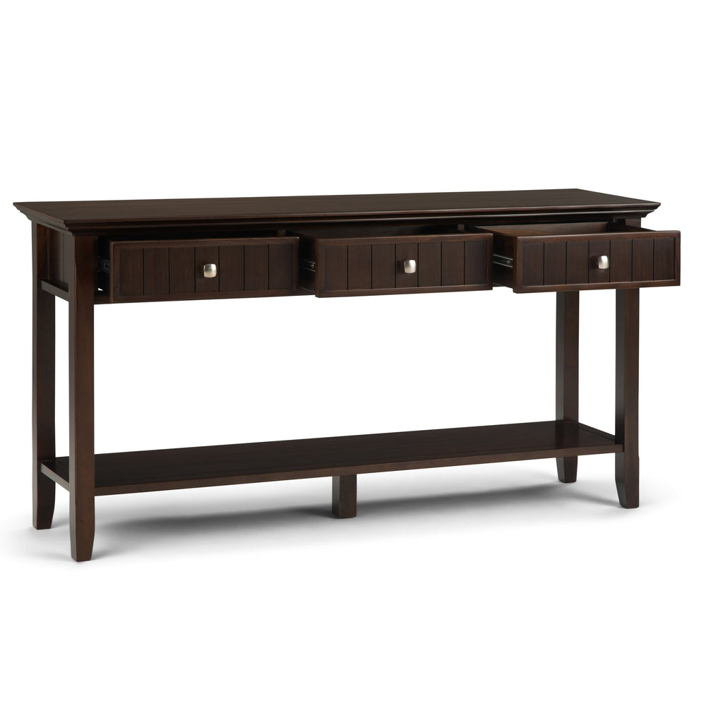 English Elm Acadian Console Sofa Table - Handcrafted Brunette Brown With Storage & Transitional Style Elegance B136P159403