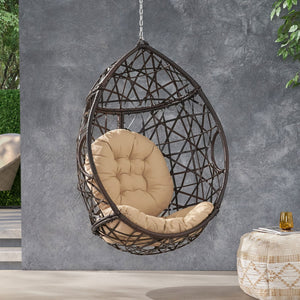 English Elm Marlin Wicker Hanging Egg Chair Teardrop Cocoon Seat for Patio or Sunroom 54672.00BSK