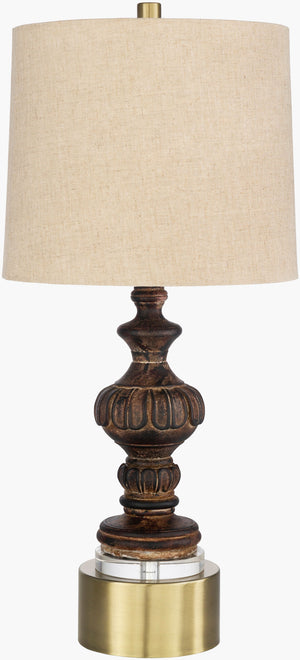 Surya Lottie 26" Accent Table Lamp - Elegant Resin & Metal Design With Warm Linen Shade For Any Decor Body, Brown,Base, Metallic ,Brass,Finial, Metallic ,Brass,Harp, Metallic ,Brass,Cord, Translucent Resin,Iron,Linen,Metal,Iron Lti-001