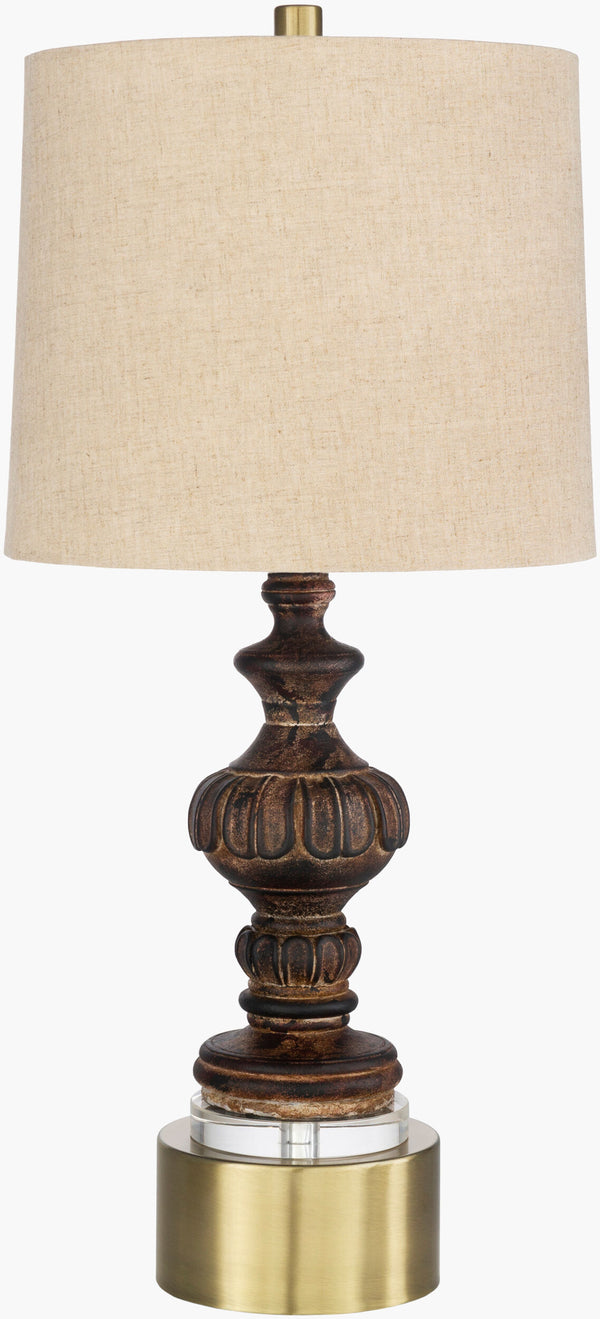 Surya Lottie 26" Accent Table Lamp - Elegant Resin & Metal Design With Warm Linen Shade For Any Decor Body, Brown,Base, Metallic ,Brass,Finial, Metallic ,Brass,Harp, Metallic ,Brass,Cord, Translucent Resin,Iron,Linen,Metal,Iron Lti-001