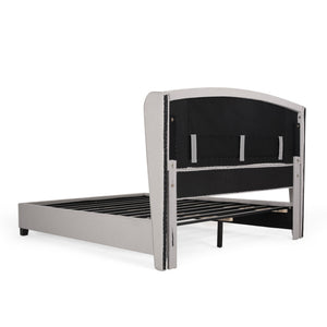 English Elm Queen Wingback Platform Bed Tufted Polyester Upholstery Solid Birch Legs Bedroom 60542.00LGY-Q-FULL BED