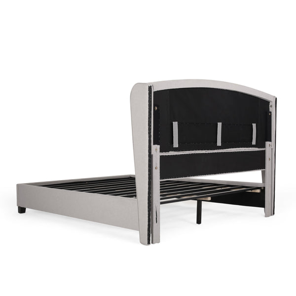 English Elm Queen Wingback Platform Bed Tufted Polyester Upholstery Solid Birch Legs Bedroom 60542.00LGY-Q-FULL BED