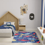 Nourison Imagination IMA06 Machine Made Machine Printed Borderless Design Indoor Only Kids  Rug Navy Multicolor, Navy Multicolor Pile, 100% Polyester 841491134221