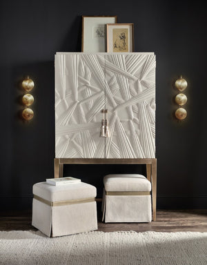 Hooker Furniture Melange Dream Weaver Pouf Inverness Natural Upholstery, Champagne Trim, Skirted Square Seat For Versatile Use 628-50734-05