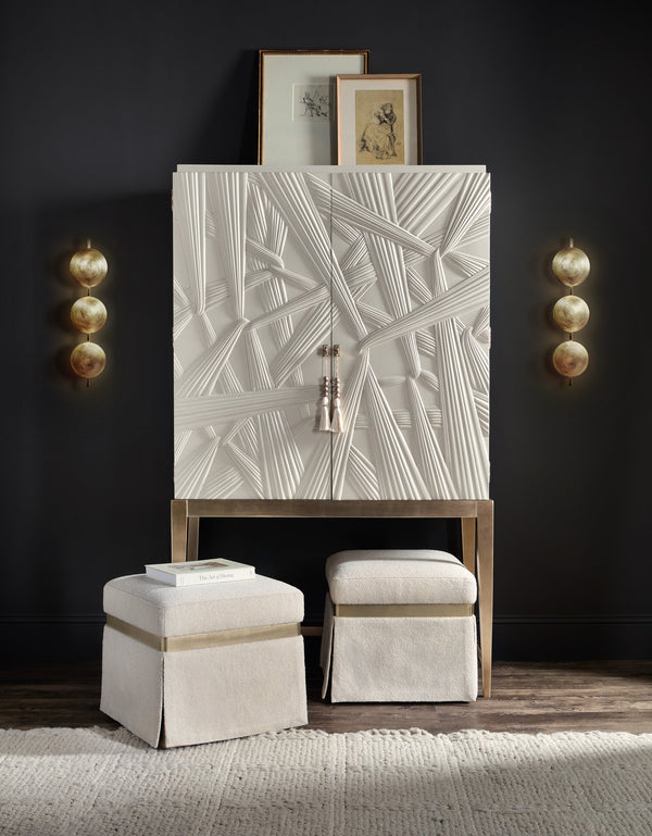 Hooker Furniture Melange Sculptural Bar Cabinet with Led Lighting Mirrored Back and Tapered Legs 628-50733-05