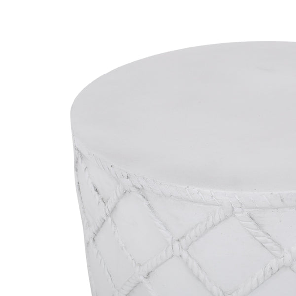 English Elm End Table Cylindrical Concrete Side with Nautical Rope Texture for Indoor Outdoor Use 73435.00