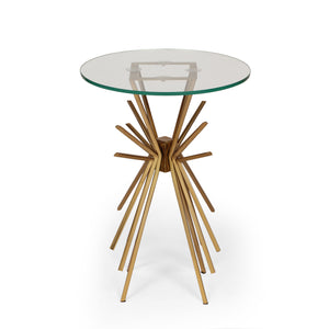 English Elm Sparkle Sunburst Iron Side Table with Tempered Glass Top Antique Glam Living Room 66964.00
