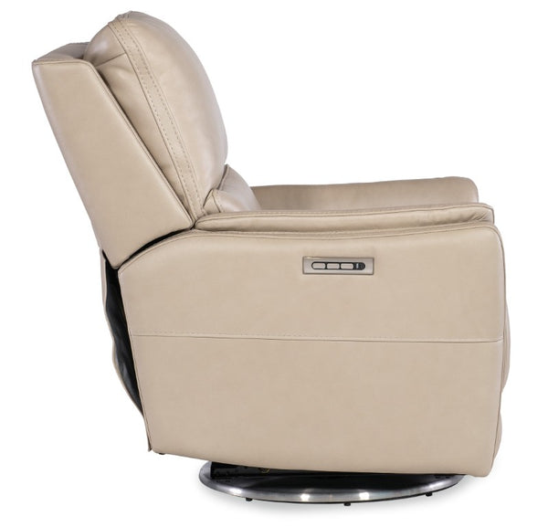 Hooker Furniture Soiree Maverick Ivory Zero Gravity Swivel Chair With Power Headrest, Lumbar, Usb & Silver Base RC607-PHSZL-070