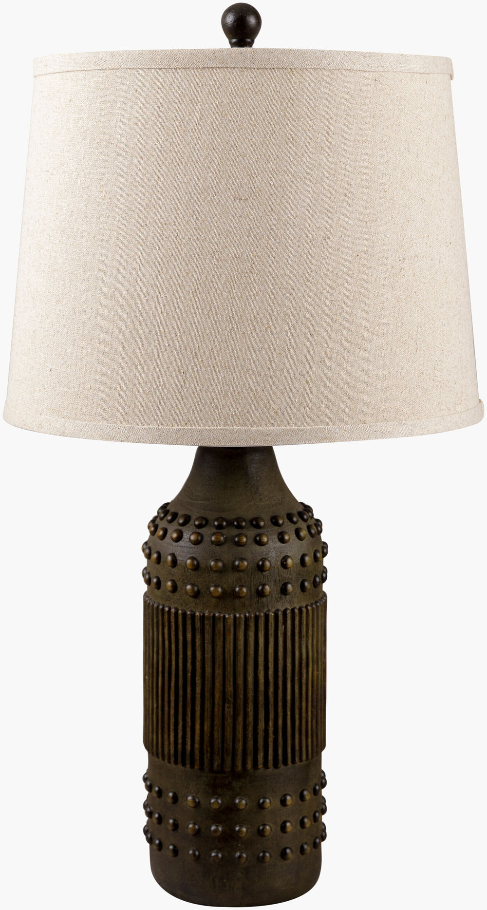 Surya Lutton Global Style 27" Accent Table Lamp For Home Or Office - Durable Resin, Plastic & Linen Design Body, Dark Brown,Shade (Outside), Beige,Shade (Inside), White,Finial, Black,Harp, Metallic ,Nickel,Cord, Translucent Resin,Linen,Polyester,Plastic Ltt-001