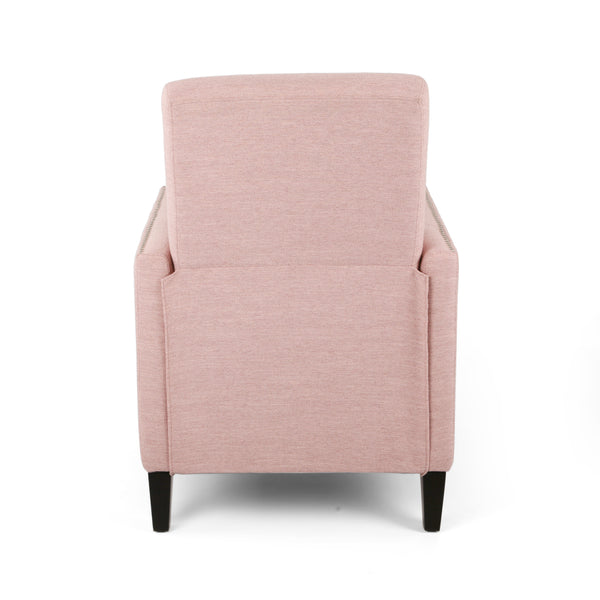 English Elm Pushback Recliner Accent Chair Solid Birch Frame Rivet Detail Mid-century Living Room Seat Blush 65532.00LBLSH