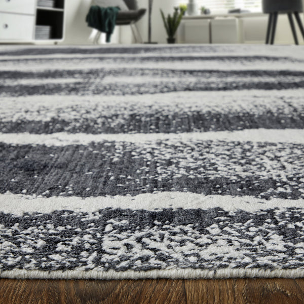 Feizy Rugs Cod8930f Coda Abstract Hand-woven Wool & Viscose Rug - Bold Modern Design With High-low Pile Sheen Finish Black,White Wool,Viscose Cod8930fblkwhtf00