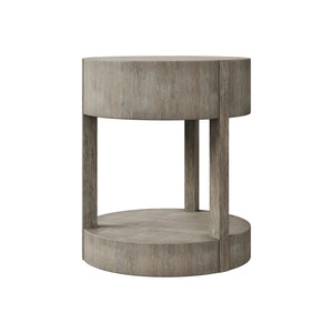 Bernhardt Bernhardt Calder Nightstand In Rustic Gray Quartered Oak — Round Modern Bedside Table W/ Drawer & Shelf 369212