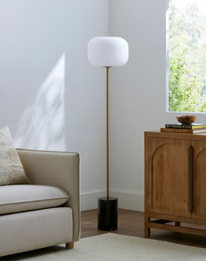 Surya Lunaris Marble Body Glass Shade Floor Lamp Elegant Ambient Glow for Living Rooms LUA-001