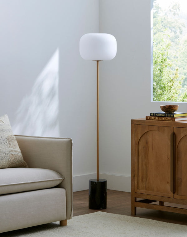 Surya Lunaris Marble Body Glass Shade Floor Lamp Elegant Ambient Glow for Living Rooms LUA-001