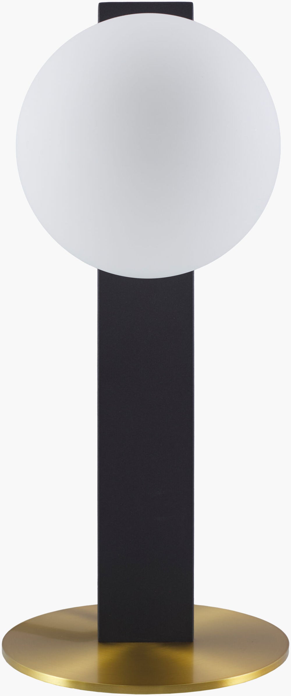 Surya Lubango Accent Table Lamp - 16" Modern Minimalist Design With Glass Shade For Chic Home Illumination Body, Black,Base, Metallic ,Brass,Shade, White,Cord, Black Iron,Iron,Glass,Glass Lub-001