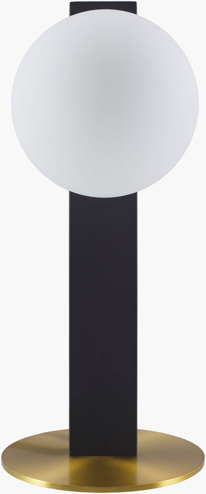 Surya Lubango Accent Table Lamp - 16" Modern Minimalist Design With Glass Shade For Chic Home Illumination Body, Black,Base, Metallic ,Brass,Shade, White,Cord, Black Iron,Iron,Glass,Glass Lub-001