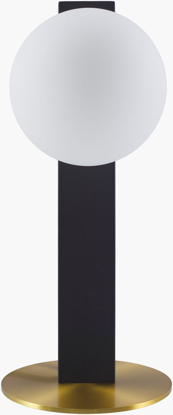 Surya Lubango Accent Table Lamp - 16" Modern Minimalist Design With Glass Shade For Chic Home Illumination Body, Black,Base, Metallic ,Brass,Shade, White,Cord, Black Iron,Iron,Glass,Glass Lub-001