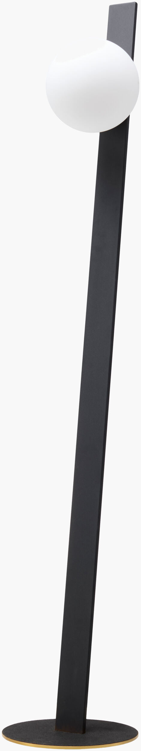 Surya Lubango 55" Modern Accent Floor Lamp - Hand-painted Iron Body With Sleek Glass Shade For Any Room Body, Black,Base, Metallic ,Brass,Shade, White,Cord, Black Iron,Iron,Glass,Glass Lub-002