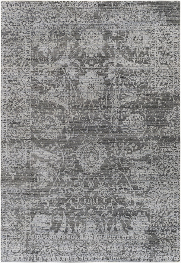 Surya Lucknow Luc-2300 Handmade 2' X 3' Rug - Durable, Chemical-free, Modern Decor With Low Pile Style Charcoal Viscose,Wool Luc2301-69