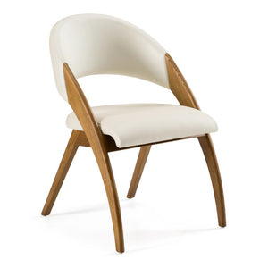VIG Furniture Lucas Mid-Century Cream & Walnut Dining Chair — Vegan Leather Upholstered, Tapered Walnut Frame, Ergonomic Comfort VGCSCH-16029-CRM