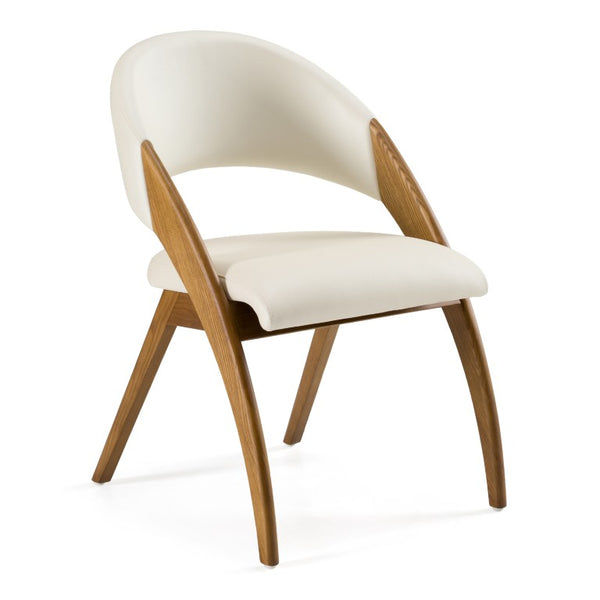 VIG Furniture Lucas Mid-Century Cream & Walnut Dining Chair — Vegan Leather Upholstered, Tapered Walnut Frame, Ergonomic Comfort VGCSCH-16029-CRM