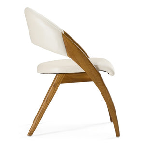 VIG Furniture Lucas Mid-Century Cream & Walnut Dining Chair — Vegan Leather Upholstered, Tapered Walnut Frame, Ergonomic Comfort VGCSCH-16029-CRM