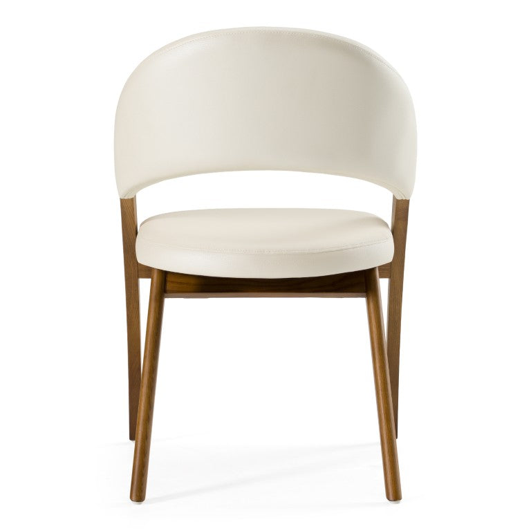VIG Furniture Lucas Mid-Century Cream & Walnut Dining Chair — Vegan Leather Upholstered, Tapered Walnut Frame, Ergonomic Comfort VGCSCH-16029-CRM