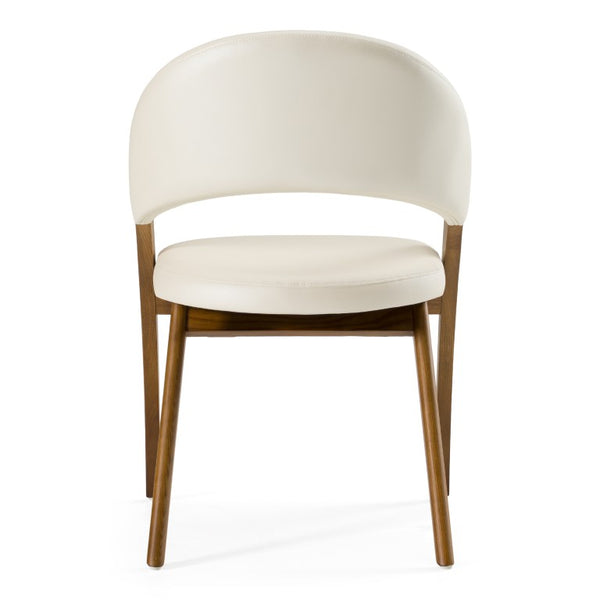 VIG Furniture Lucas Mid-Century Cream & Walnut Dining Chair — Vegan Leather Upholstered, Tapered Walnut Frame, Ergonomic Comfort VGCSCH-16029-CRM