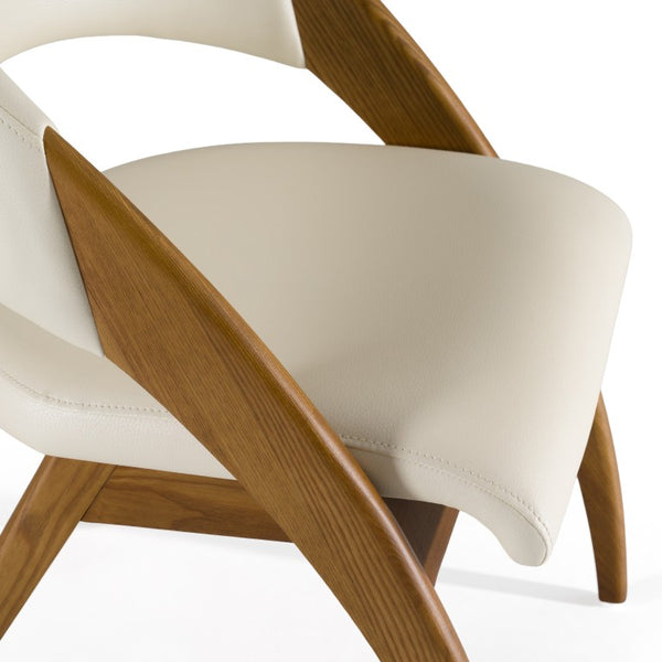 VIG Furniture Lucas Mid-Century Cream & Walnut Dining Chair — Vegan Leather Upholstered, Tapered Walnut Frame, Ergonomic Comfort VGCSCH-16029-CRM