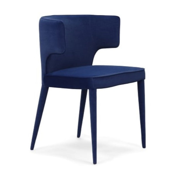 VIG Furniture Lucero Plush Blue Velvet Dining Armchair With Tapered Iron Legs, Ergonomic Arms & No Assembly (97) VGYFDC1021F-BLU-DC