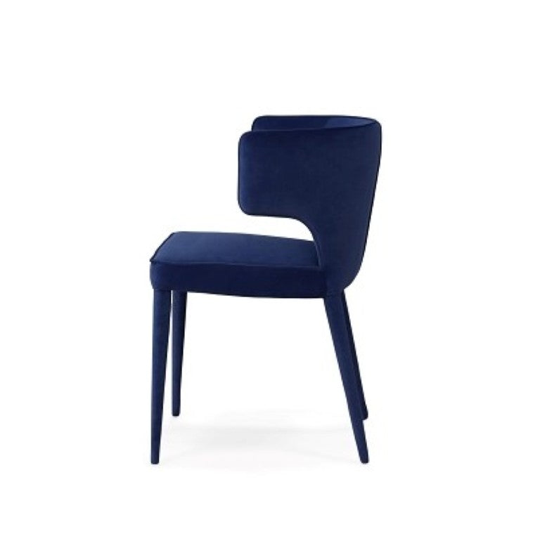 VIG Furniture Lucero Plush Blue Velvet Dining Armchair With Tapered Iron Legs, Ergonomic Arms & No Assembly (97) VGYFDC1021F-BLU-DC