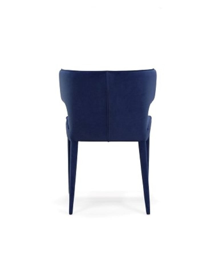 VIG Furniture Lucero Plush Blue Velvet Dining Armchair With Tapered Iron Legs, Ergonomic Arms & No Assembly (97) VGYFDC1021F-BLU-DC