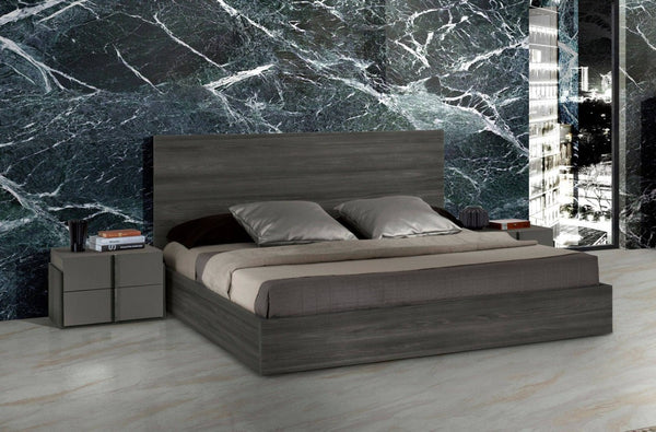 VIG Furniture Lucia Queen Bed — Italian Matte Elm Grey Veneer, Modern Rectangular Headboard, Solid Slat Support VGACLUCIA-GRY-BED-Q