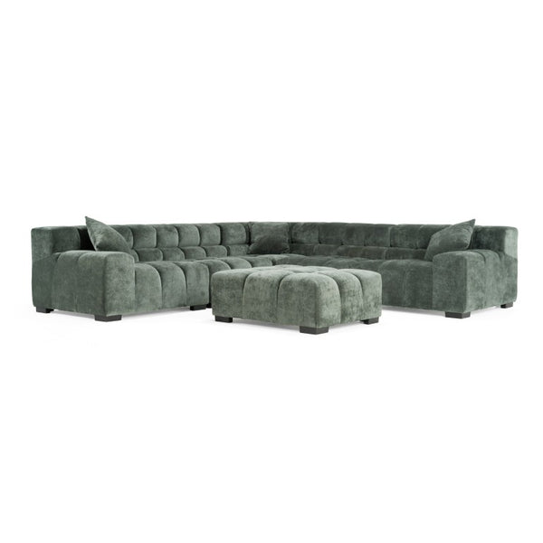 VIG Furniture Ludwig 6-Piece Dark Green Modular Sectional Sofa With Ottoman, Plush Cushions & Solid Poplar Frame VGDW-DS1021-GRN