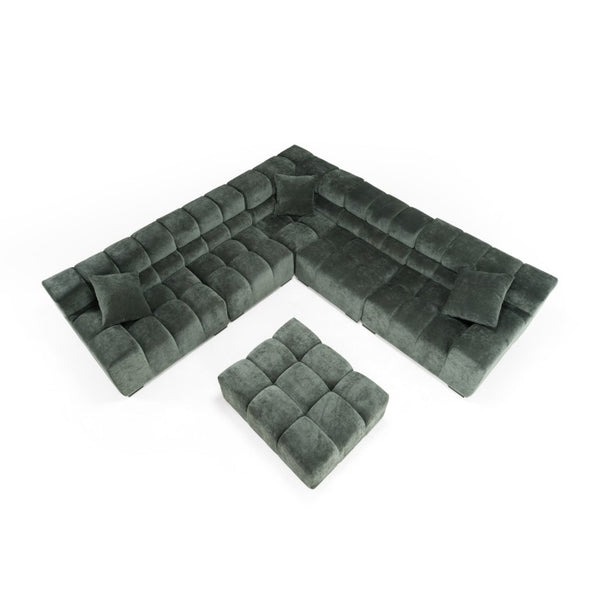 VIG Furniture Ludwig 6-Piece Dark Green Modular Sectional Sofa With Ottoman, Plush Cushions & Solid Poplar Frame VGDW-DS1021-GRN