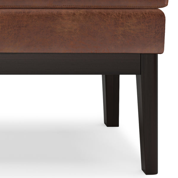 English Elm Carlson Ottoman Bench - Stylish Distressed Saddle Brown Faux Leather For Mid-Century Modern Spaces B136P159234