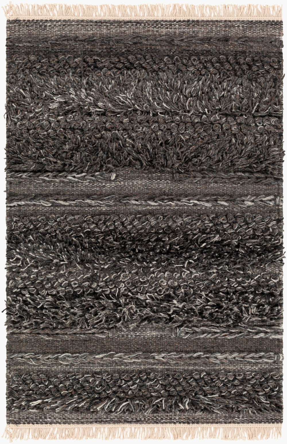 Surya Lugano 2' X 3' Handmade Bohemian Rug - Luxurious Viscose & Wool Blend With Charming Fringe Detail Charcoal Viscose,Wool Lug2301-23