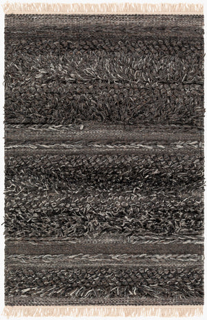 Surya Lugano 2' X 3' Handmade Bohemian Rug - Luxurious Viscose & Wool Blend With Charming Fringe Detail Charcoal Viscose,Wool Lug2301-23