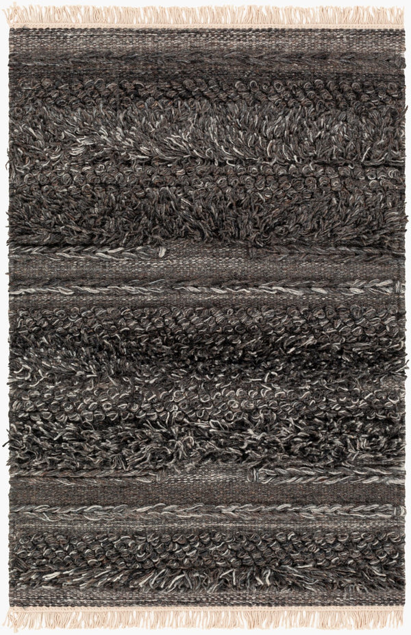 Surya Lugano 2' X 3' Handmade Bohemian Rug - Luxurious Viscose & Wool Blend With Charming Fringe Detail Charcoal Viscose,Wool Lug2301-23