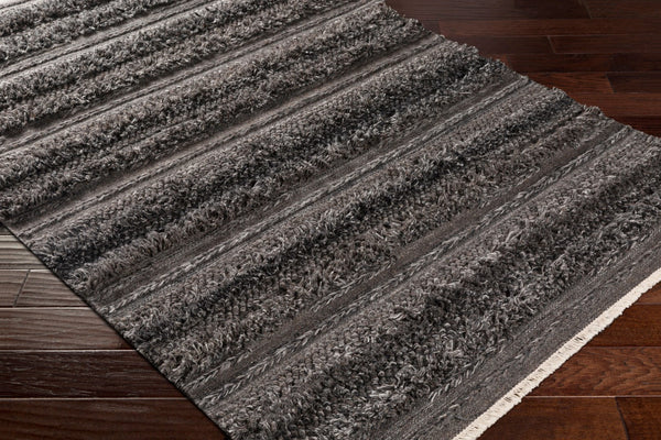Surya Lugano 2' X 3' Handmade Bohemian Rug - Luxurious Viscose & Wool Blend With Charming Fringe Detail Charcoal Viscose,Wool Lug2301-23